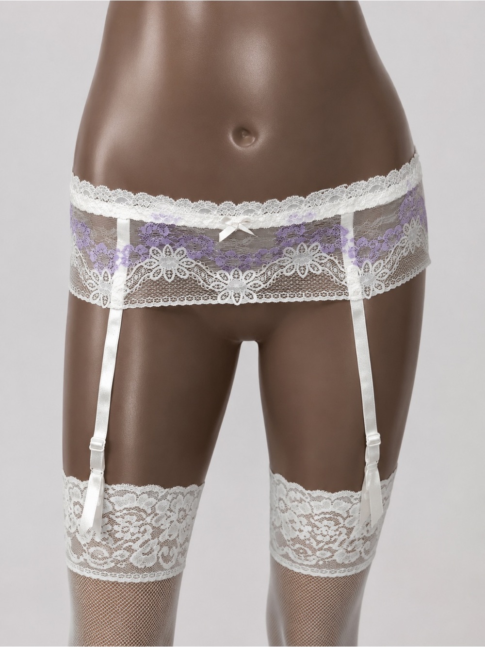 Hanky Panky Violet/Cream Floral Lace 4 Adj Garter Belt New! S, M & L